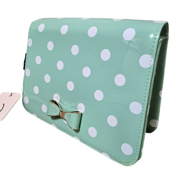 Darling London Matilda Bag Duck Egg Green White Polka Dot Bow Clutch Crossbody - Picture 2 of 16